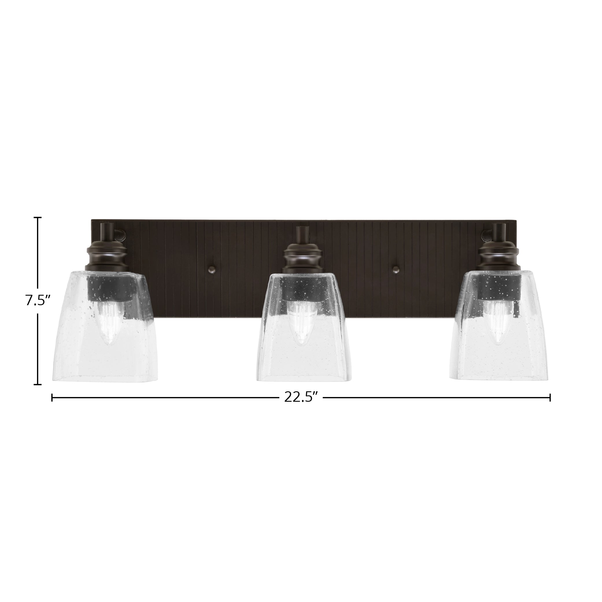 Edge Three Light Bath Bar in Espresso with 4.5" Square Clear Bubble Shade