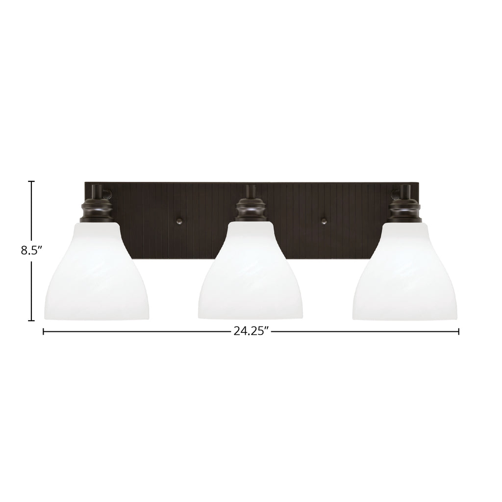 Edge Three Light Bath Bar in Espresso with 6.25" White Marble Shade