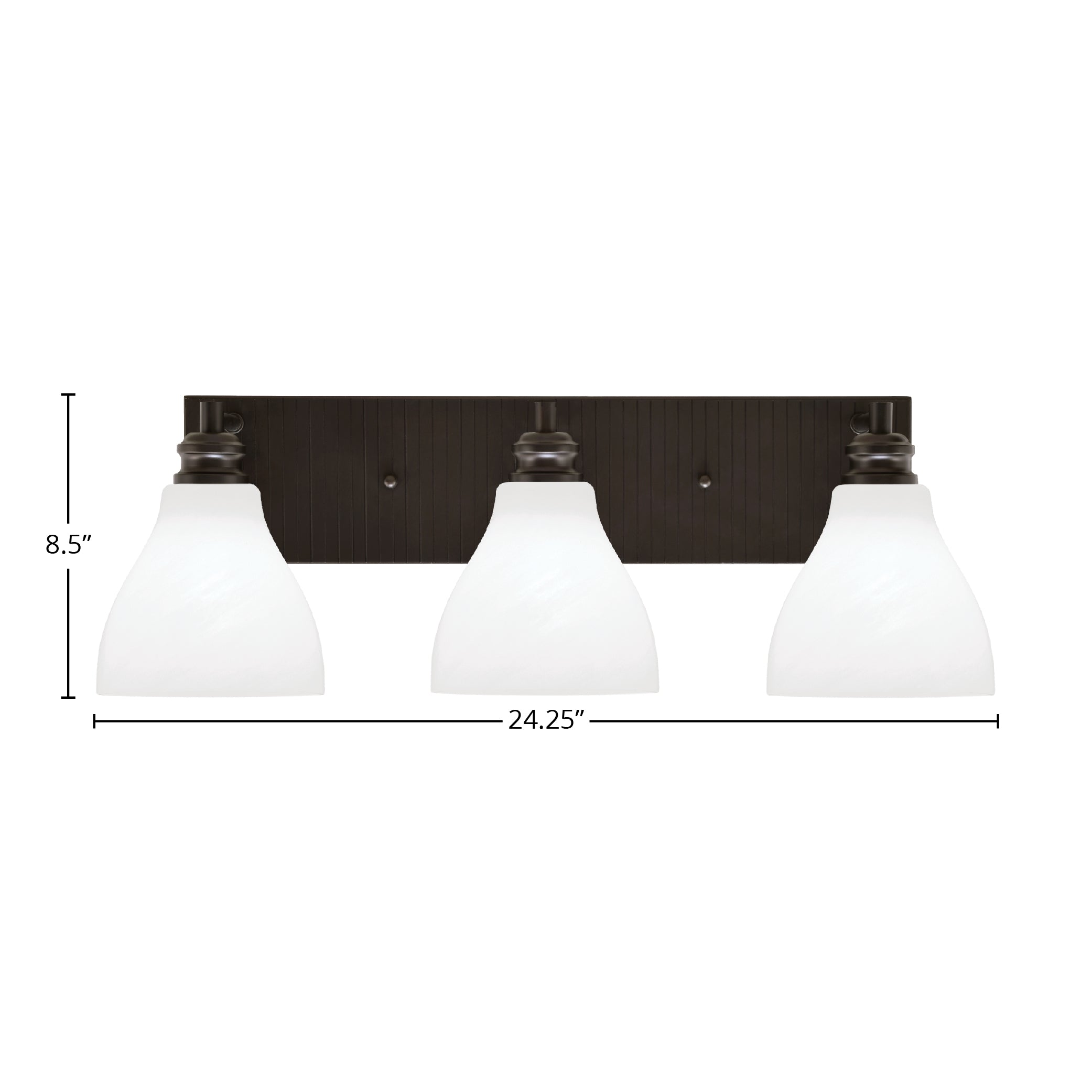 Edge Three Light Bath Bar in Espresso with 6.25" White Marble Shade