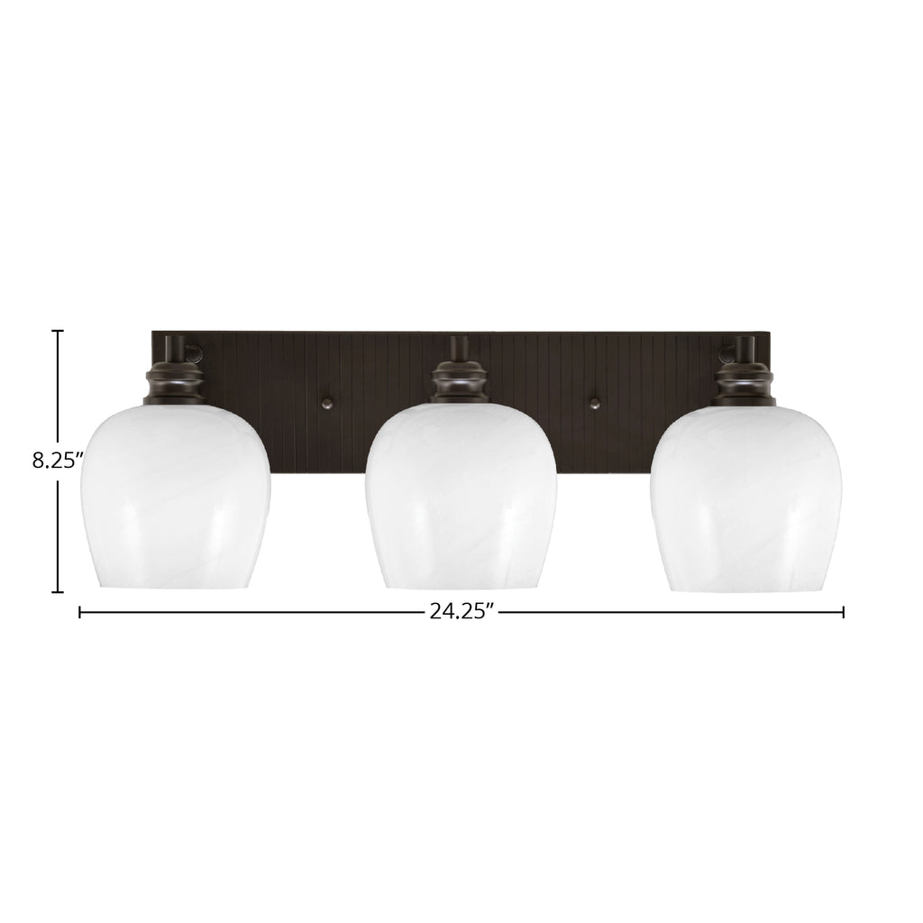 Edge Three Light Bath Bar in Espresso with 6" White Marble Shade
