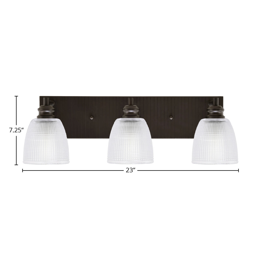 Edge Three Light Bath Bar in Espresso with 5" Clear Ribbed Shade