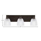 Edge Three Light Bath Bar in Espresso with 5" Clear Ribbed Shade