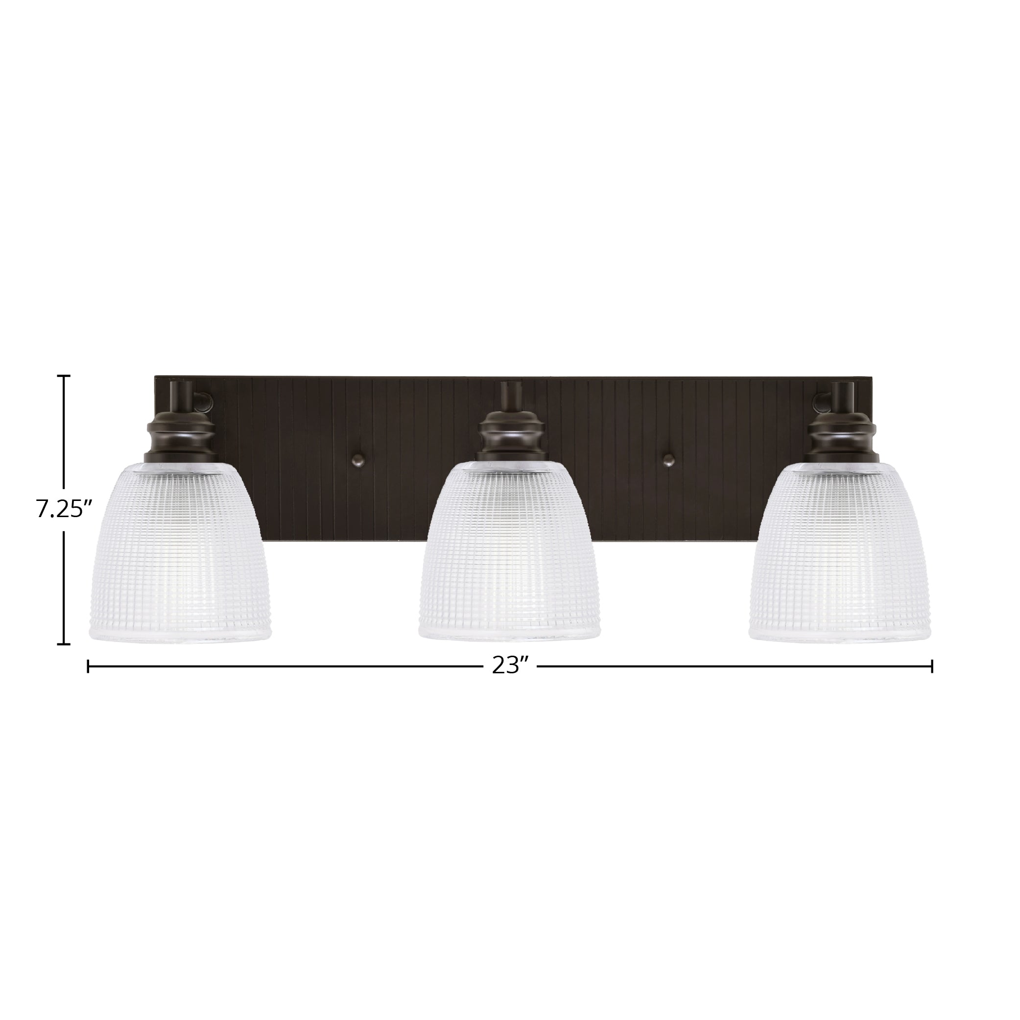 Edge Three Light Bath Bar in Espresso with 5" Clear Ribbed Shade