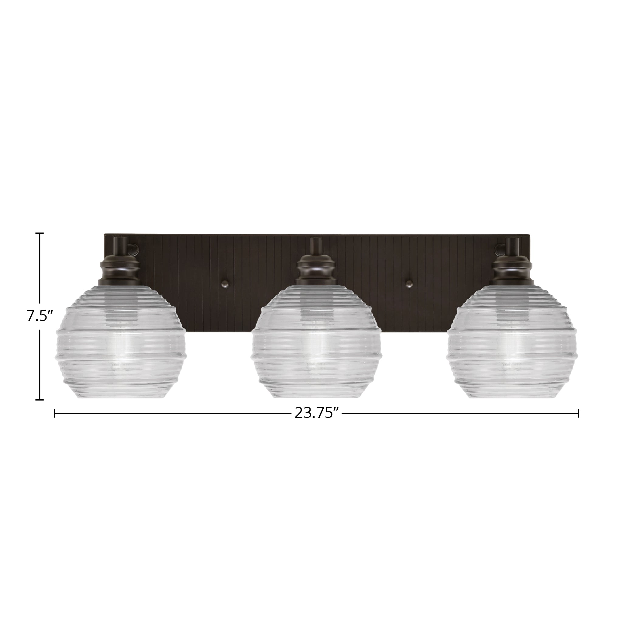 Edge Three Light Bath Bar in Espresso with 6" Clear Ribbed Shade