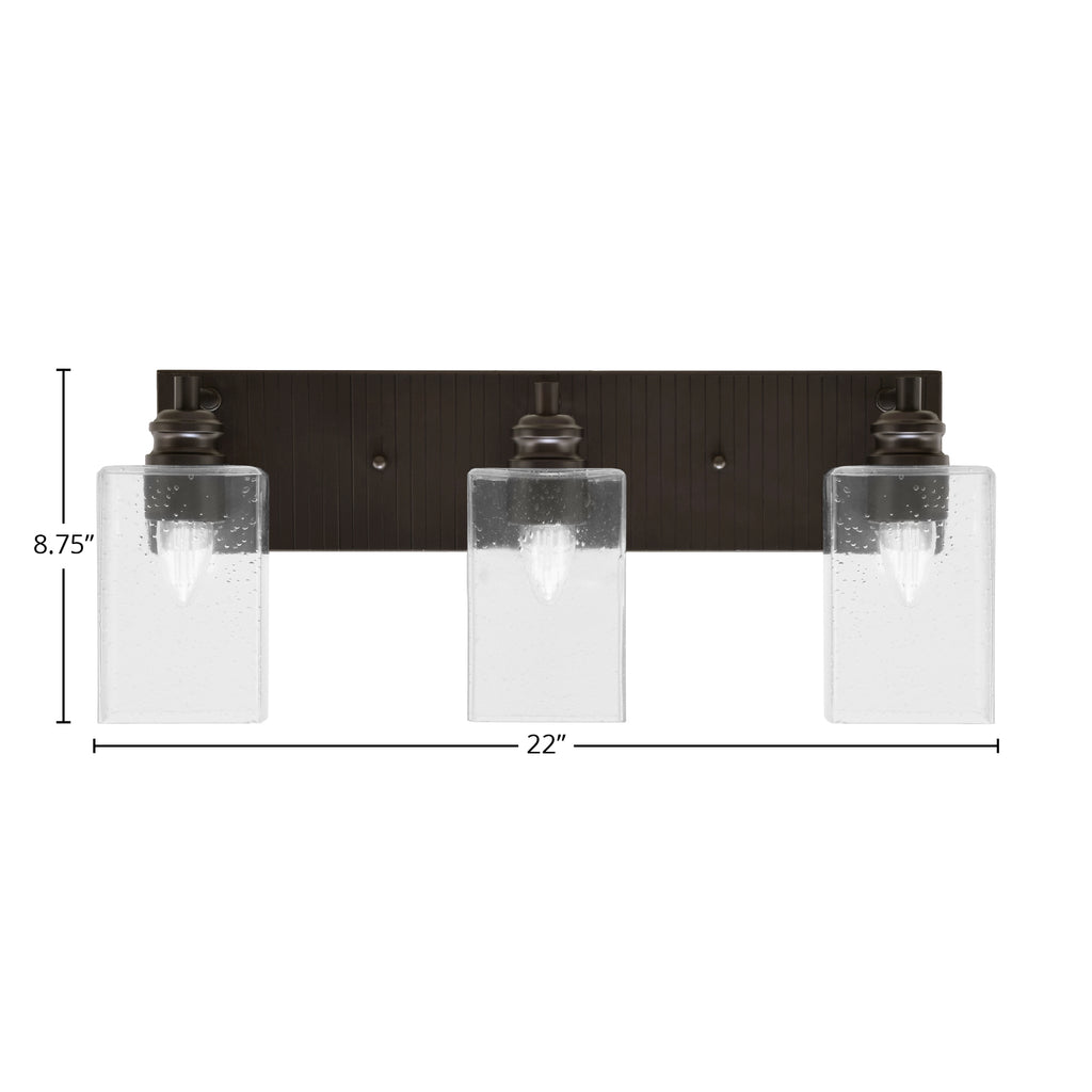 Edge Three Light Bath Bar in Espresso with 4" Square Clear Bubble Shade