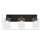 Edge Three Light Bath Bar in Espresso with 4" Square Clear Bubble Shade