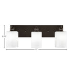 Edge Three Light Bath Bar in Espresso with 4" Square White Muslin Shade