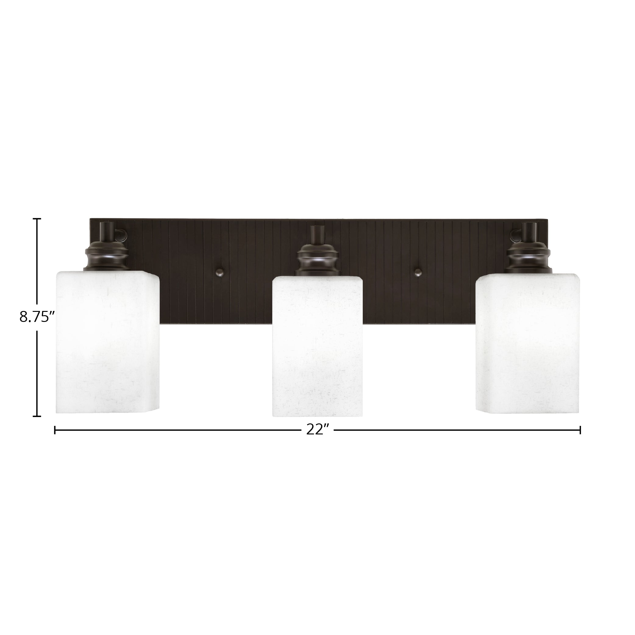 Edge Three Light Bath Bar in Espresso with 4" Square White Muslin Shade