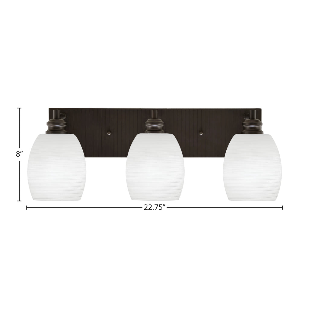 Edge Three Light Bath Bar in Espresso with 5" White Linen Shade