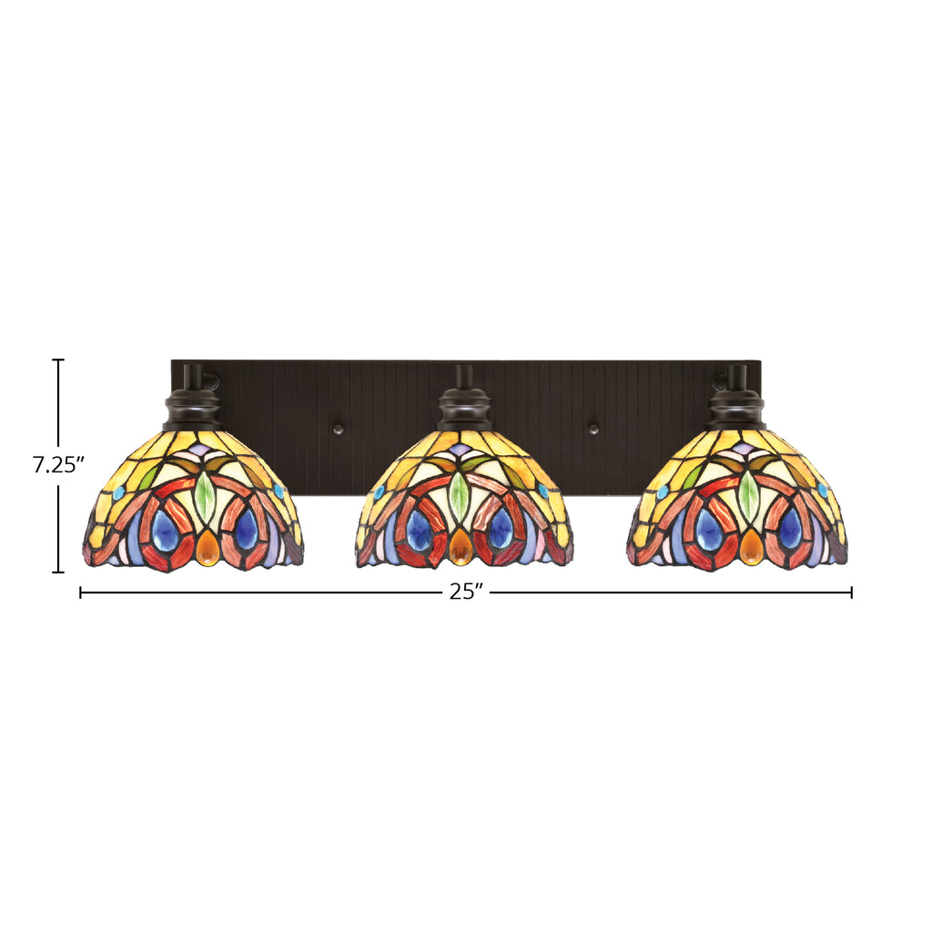 Edge Three Light Bath Bar in Espresso with 7" Lynx Art Glass Shade