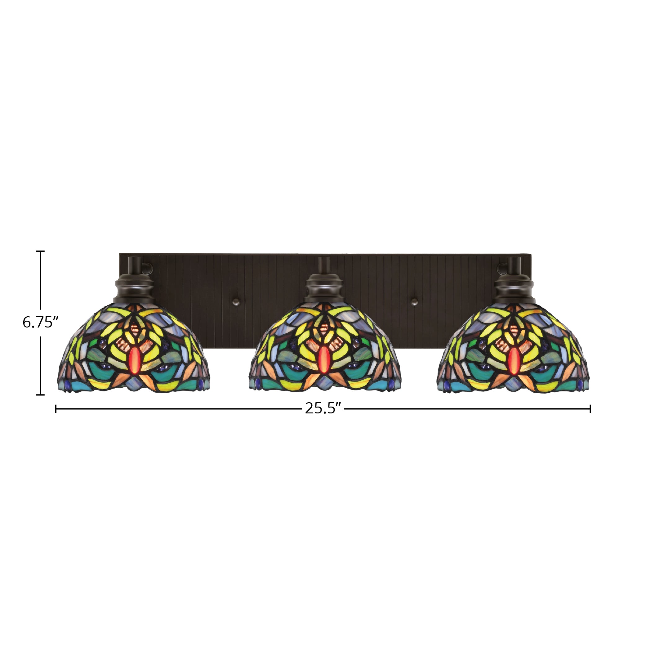 Edge Three Light Bath Bar in Espresso with 7" Kaleidoscope Art Glass Shade
