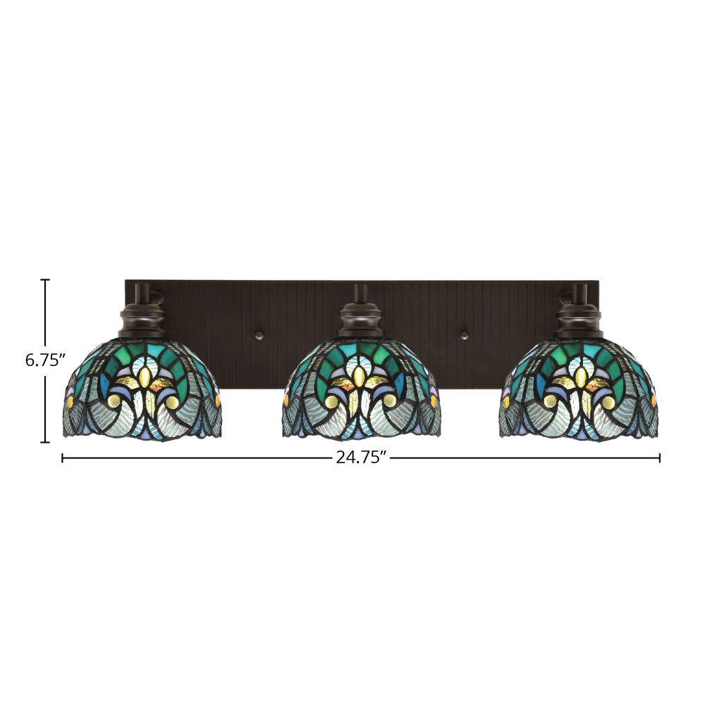 Edge Three Light Bath Bar in Espresso with 7" Turquoise Cypress Art Glass Shade