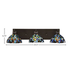 Edge Three Light Bath Bar in Espresso with 7" Blue Mosaic Art Glass Shade
