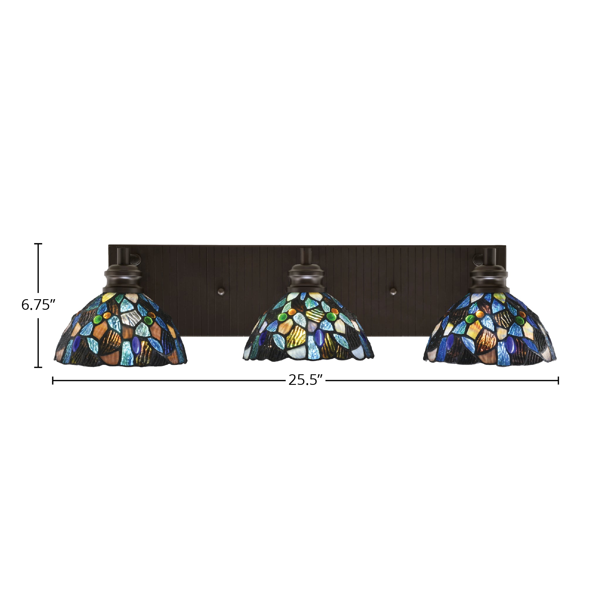 Edge Three Light Bath Bar in Espresso with 7" Blue Mosaic Art Glass Shade