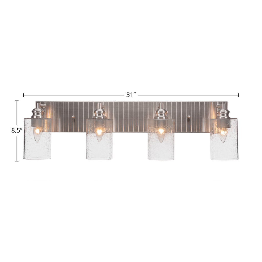 Edge Four Light Bath Bar in Brushed Nickel with 4" Clear Bubble Shade