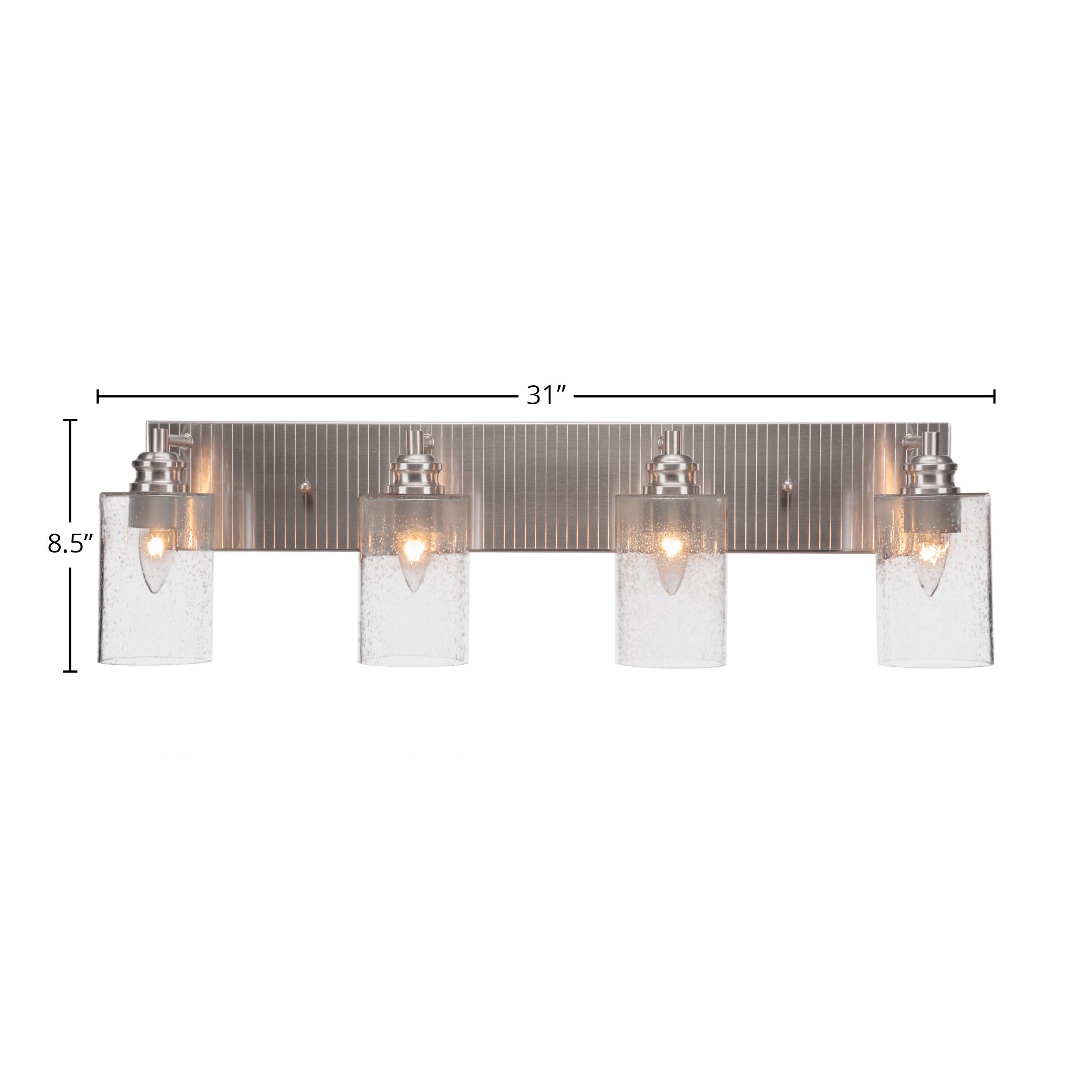 Edge Four Light Bath Bar in Brushed Nickel with 4" Clear Bubble Shade