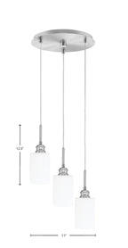 Edge Three Light Cluster Pendalier in Brushed Nickel with 4" White Muslin Shade