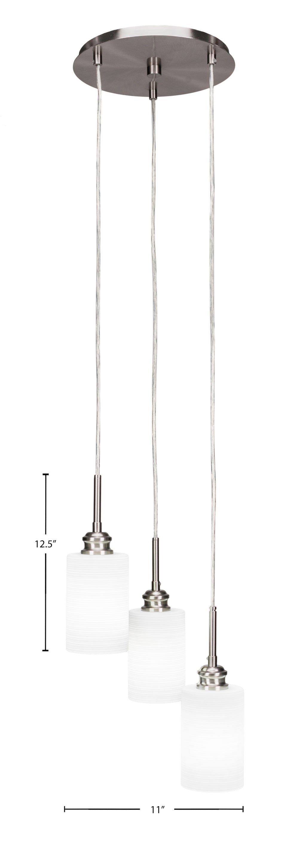 Edge Three Light Cluster Pendalier in Brushed Nickel with 4" White Matrix Shade