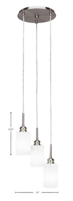 Edge Three Light Cluster Pendalier in Brushed Nickel with 4" White Matrix Shade