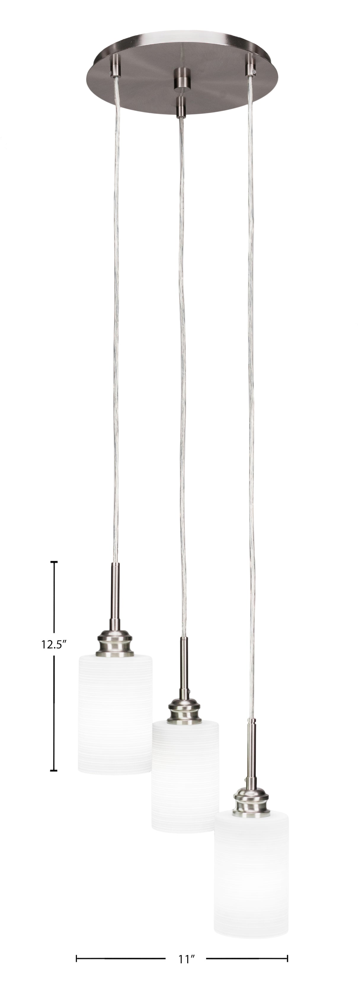 Edge Three Light Cluster Pendalier in Brushed Nickel with 4" White Matrix Shade