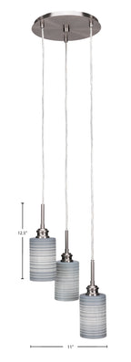Edge Three Light Cluster Pendalier in Brushed Nickel with 4" Gray Matrix Shade