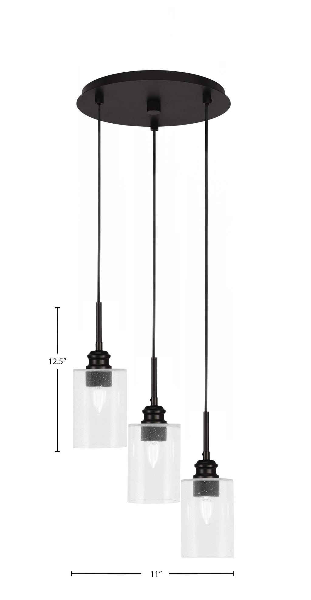 Edge Three Light Pendalier in Espresso with 4" Clear Bubble Shade