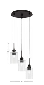 Edge Three Light Pendalier in Espresso with 4" Clear Bubble Shade
