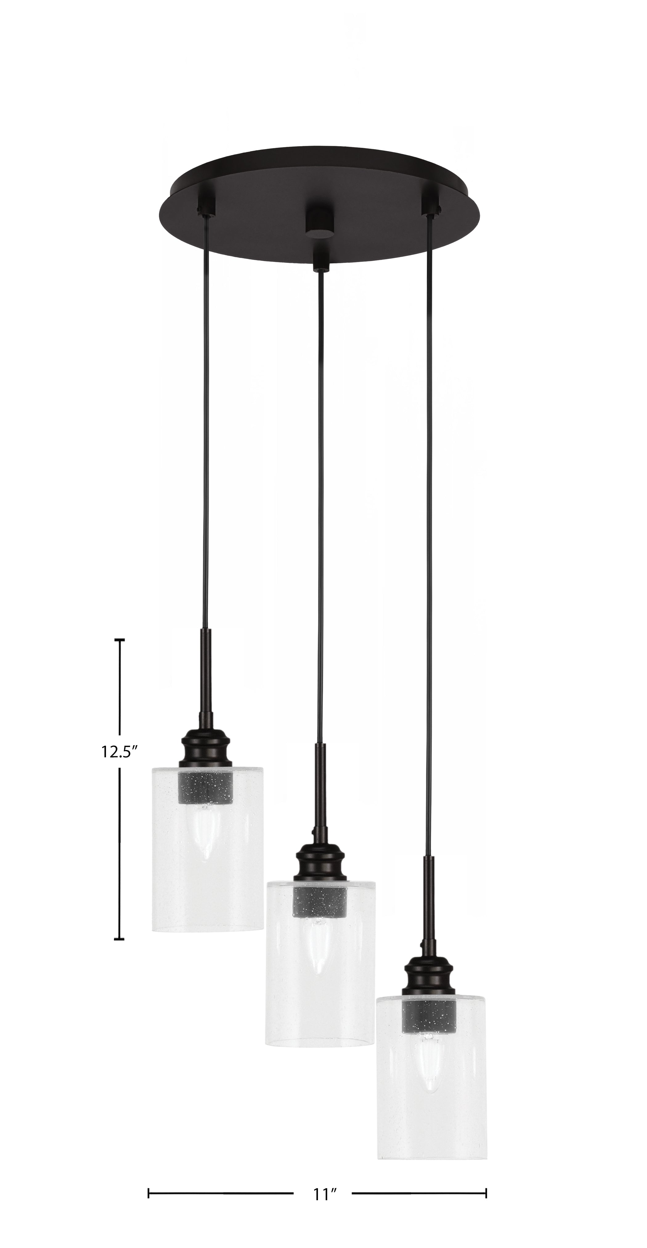 Edge Three Light Pendalier in Espresso with 4" Clear Bubble Shade
