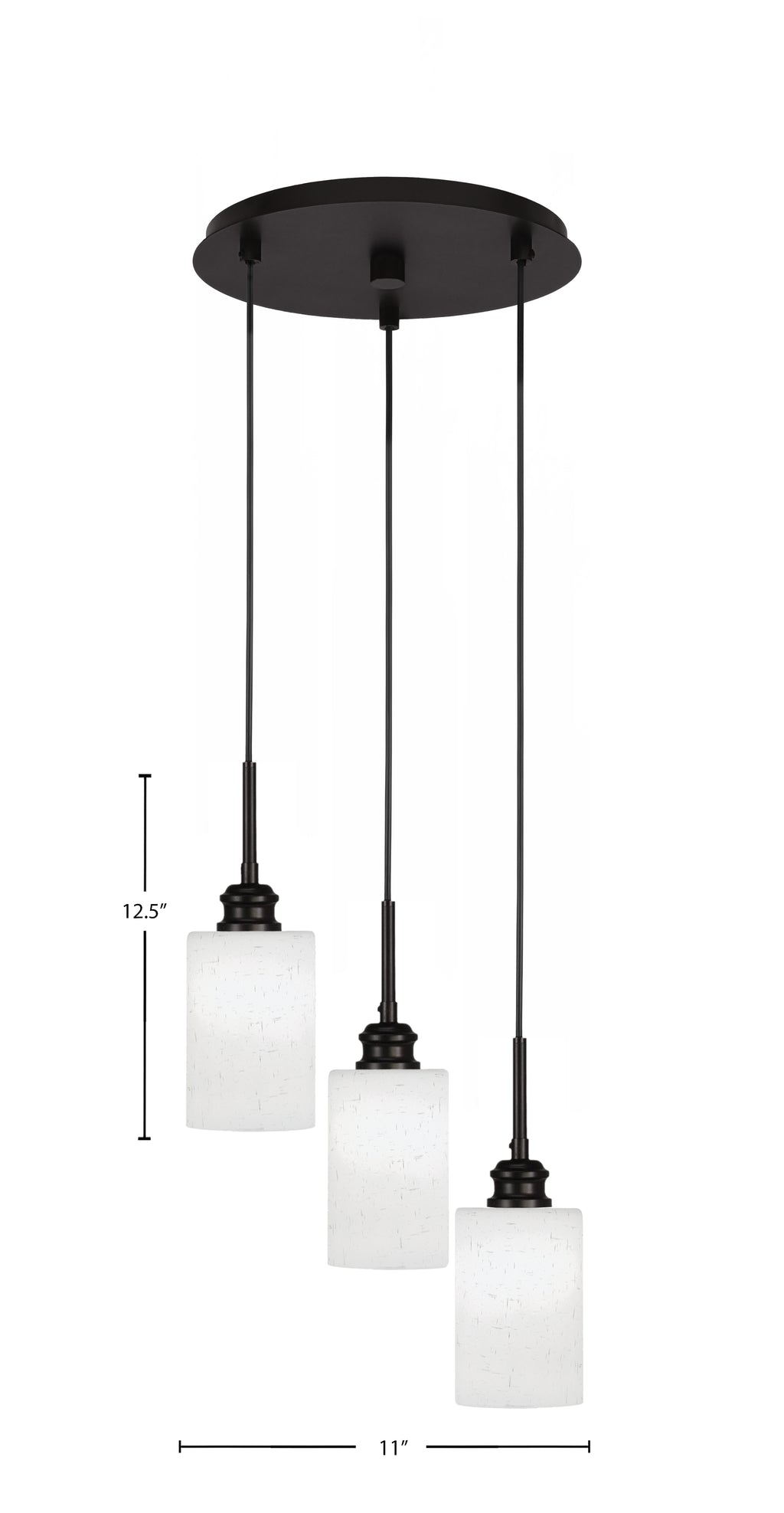 Edge Three Light Cluster Pendalier in Espresso with 4" White Muslin Shade