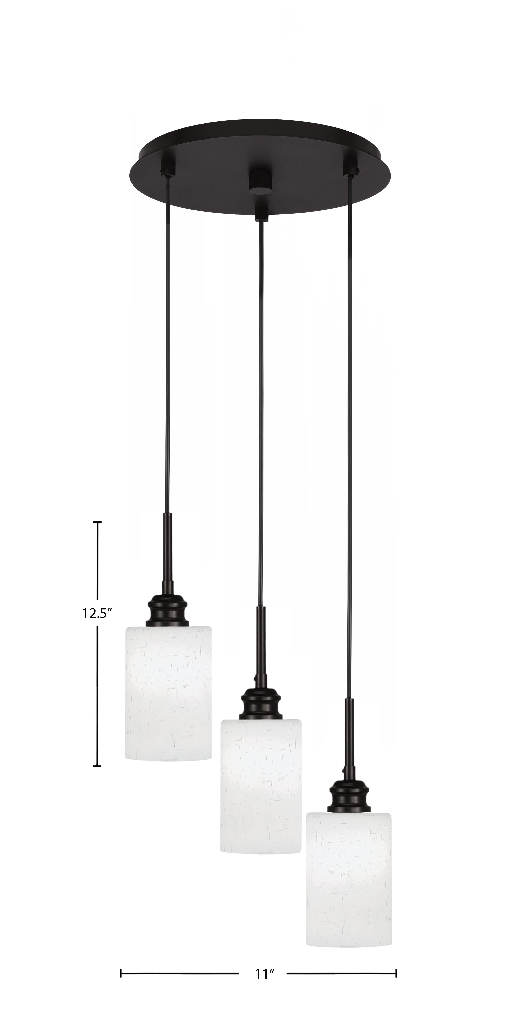 Edge Three Light Cluster Pendalier in Espresso with 4" White Muslin Shade