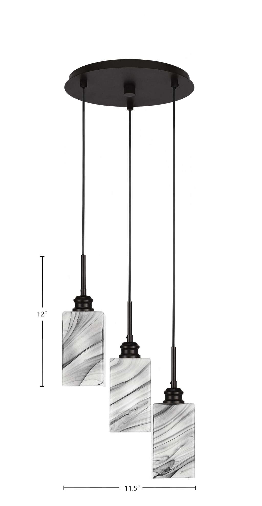 Edge Three Light Cluster Pendalier in Espresso with Square Onyx swirl Shade