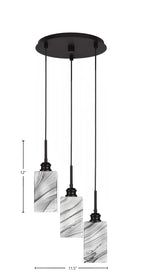 Edge Three Light Cluster Pendalier in Espresso with Square Onyx swirl Shade