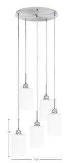 Edge Five Light Cluster Pendalier in Brushed Nickel with 4" White Muslin Shade