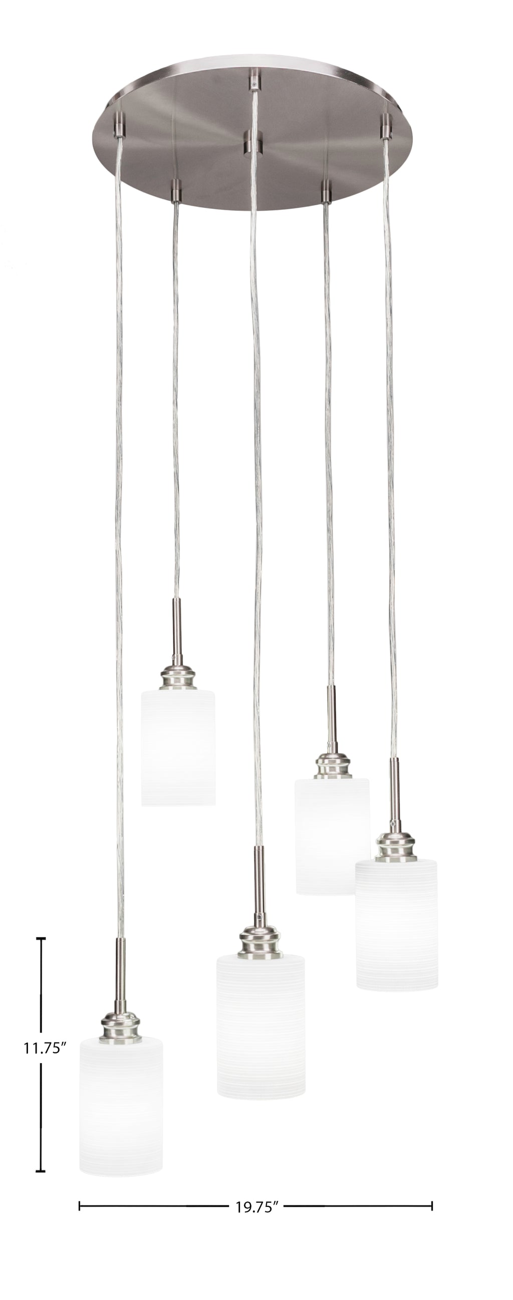 Edge Five Light Cluster Pendalier in Brushed Nickel with 4" White Matrix Shade