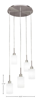 Edge Five Light Cluster Pendalier in Brushed Nickel with 4" White Matrix Shade