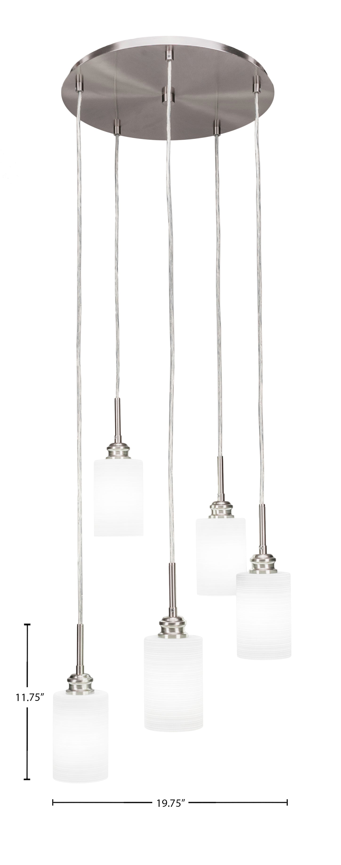 Edge Five Light Cluster Pendalier in Brushed Nickel with 4" White Matrix Shade
