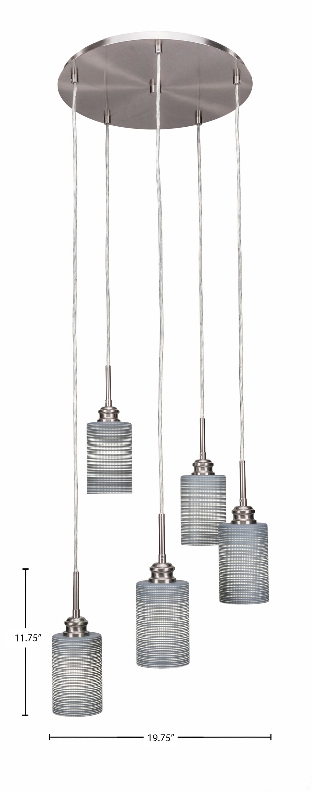 Edge Five Light Cluster Pendalier in Brushed Nickel with 4" Gray Matrix Shade