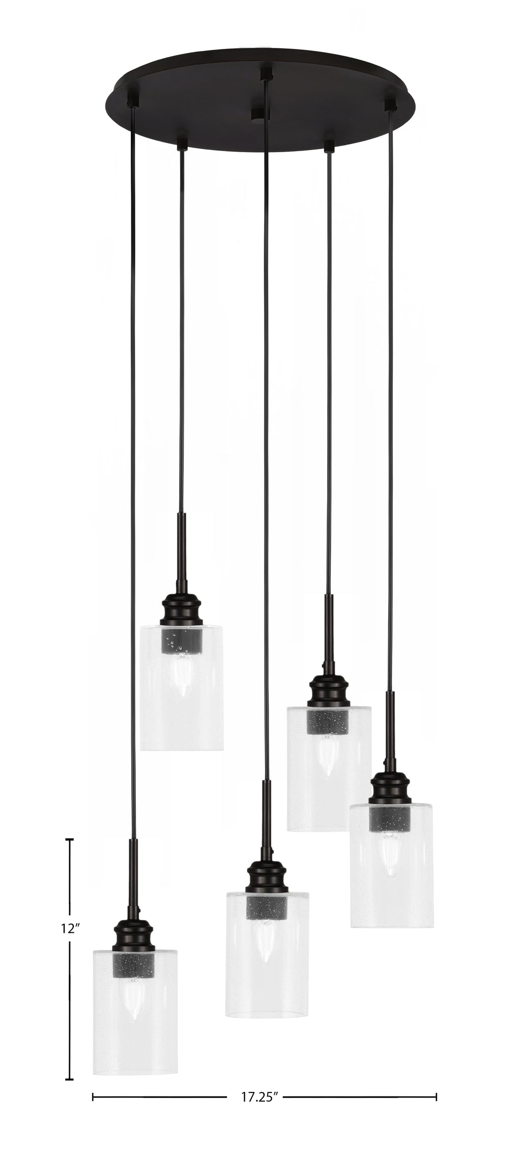 Edge Five Light Cluster Pendalier in Espresso with 4" Clear Bubble Shade