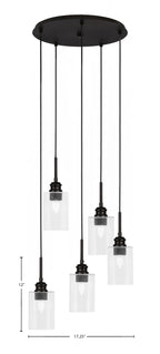Edge Five Light Cluster Pendalier in Espresso with 4" Clear Bubble Shade