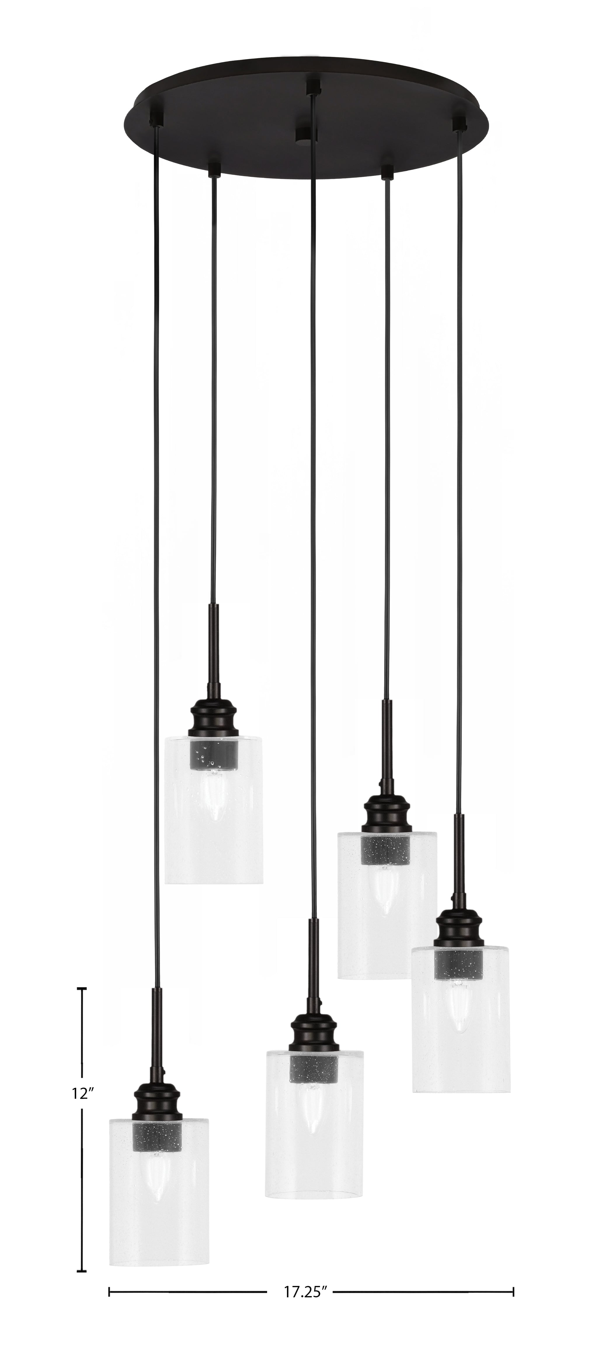 Edge Five Light Cluster Pendalier in Espresso with 4" Clear Bubble Shade