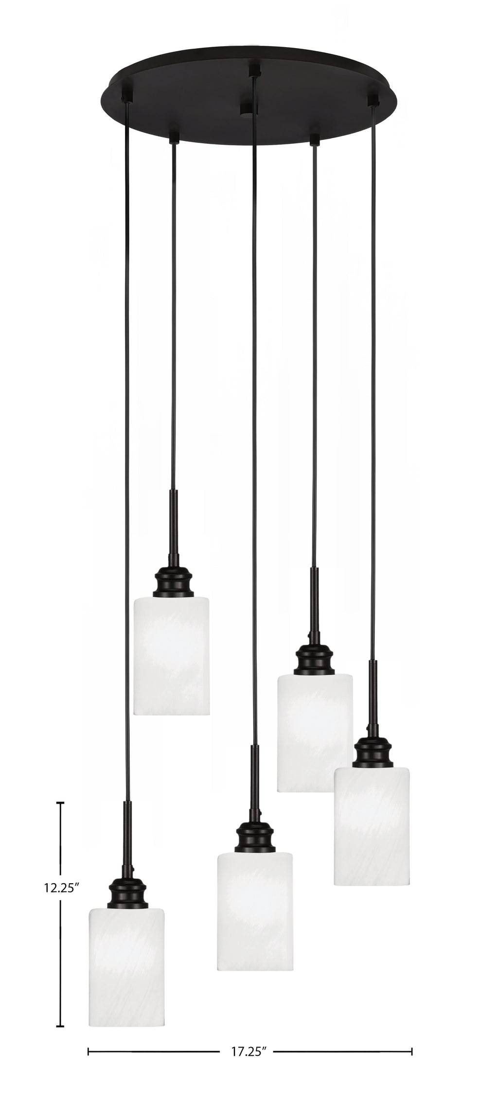 Edge Five Light Pendalier in Espresso with 4" White Marble Shade
