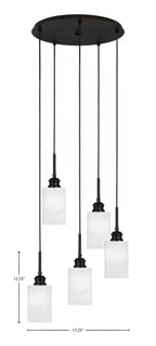 Edge Five Light Pendalier in Espresso with 4" White Marble Shade
