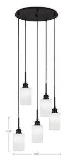 Edge Five Light Pendalier in Espresso with 4" White Muslin Shade