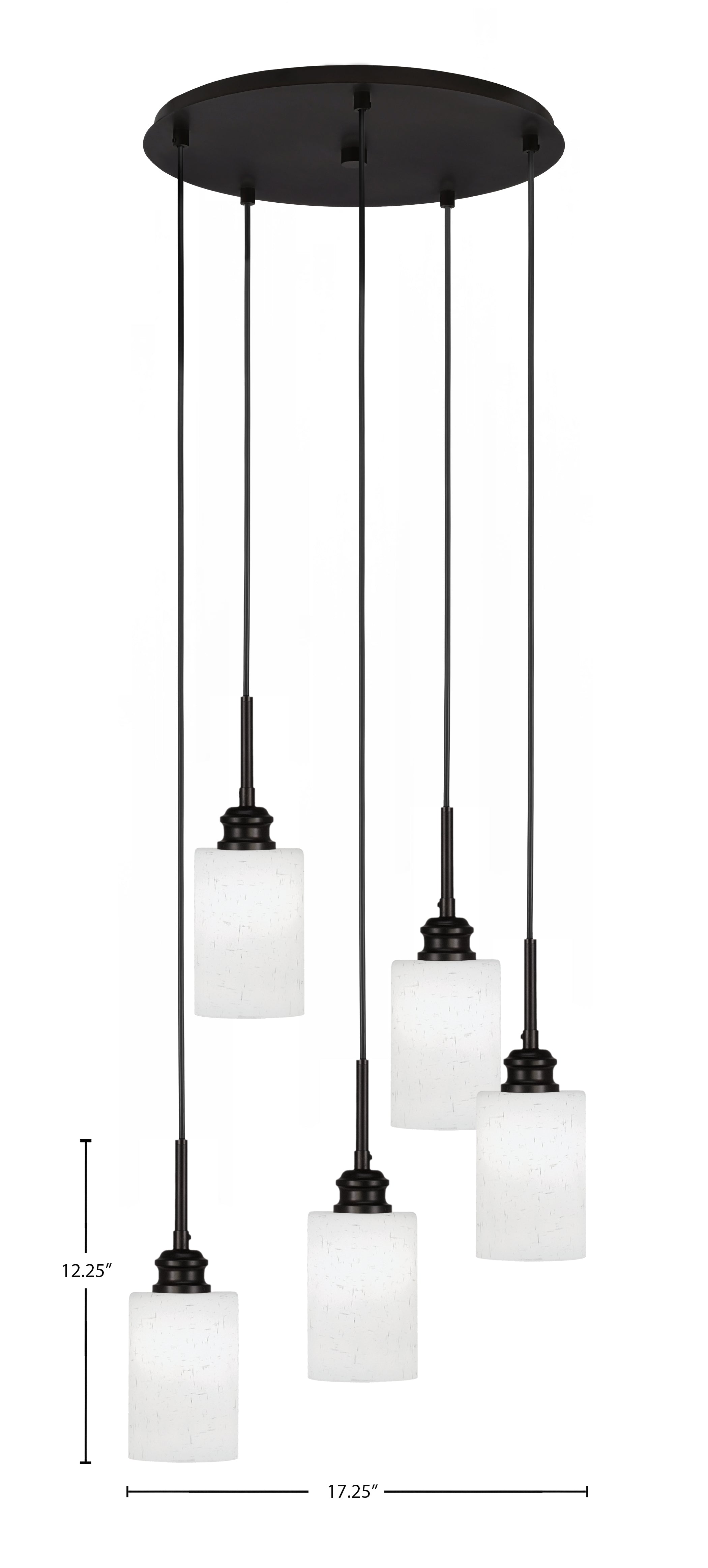 Edge Five Light Pendalier in Espresso with 4" White Muslin Shade