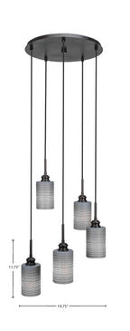 Edge Five Light Pendalier in Espresso with 4" Gray Matrix Shade