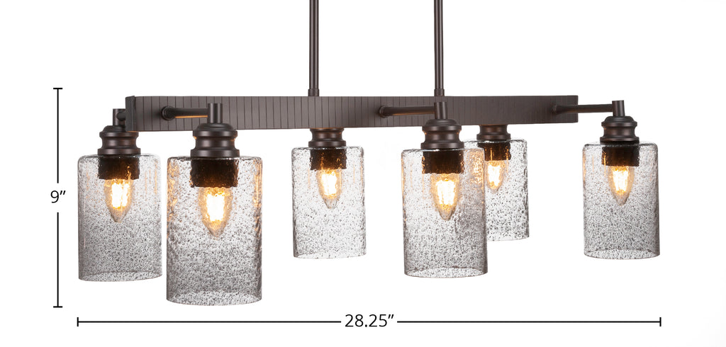 Edge Six Light Island Pendant in Espresso with 4" Smoke Bubble Shade