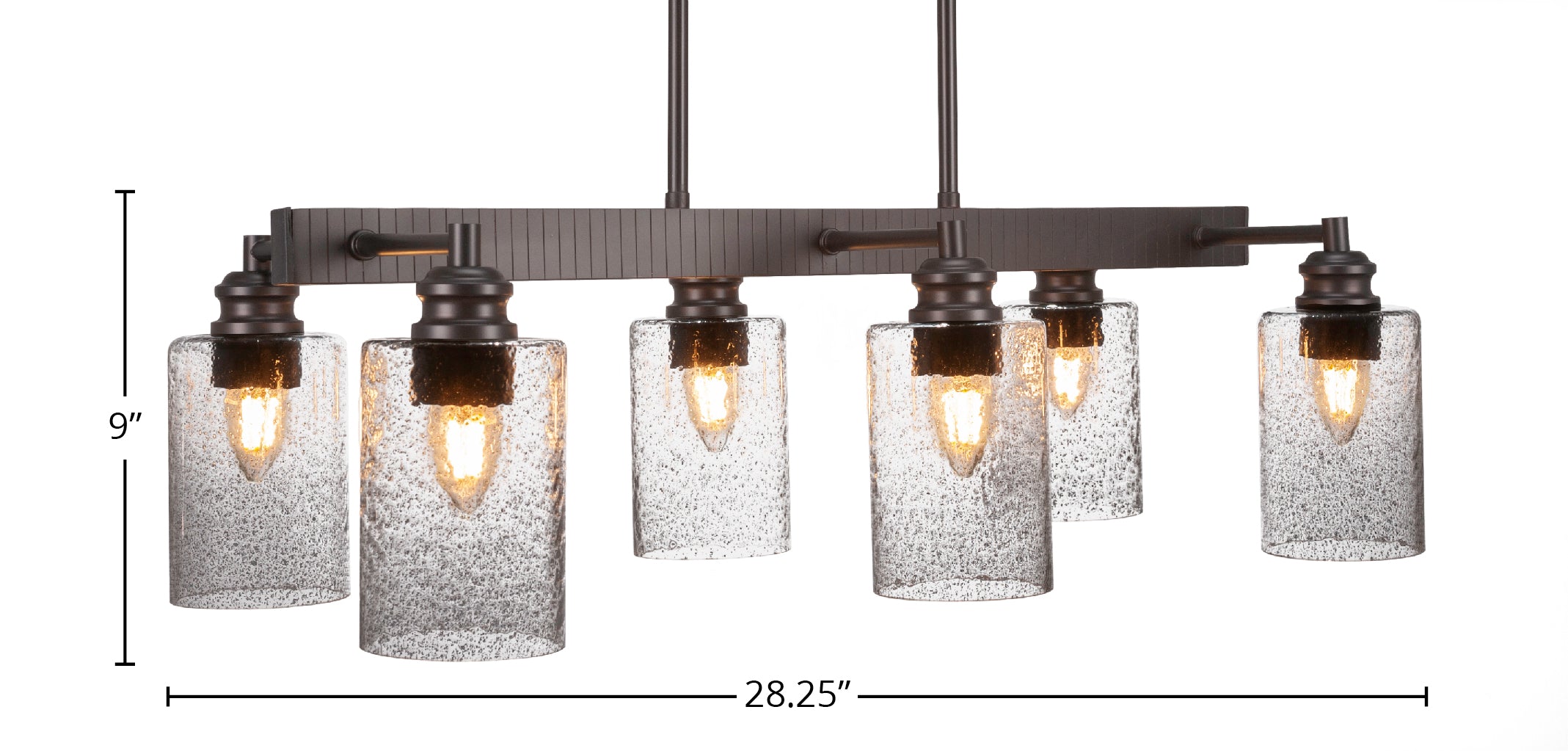 Edge Six Light Island Pendant in Espresso with 4" Smoke Bubble Shade