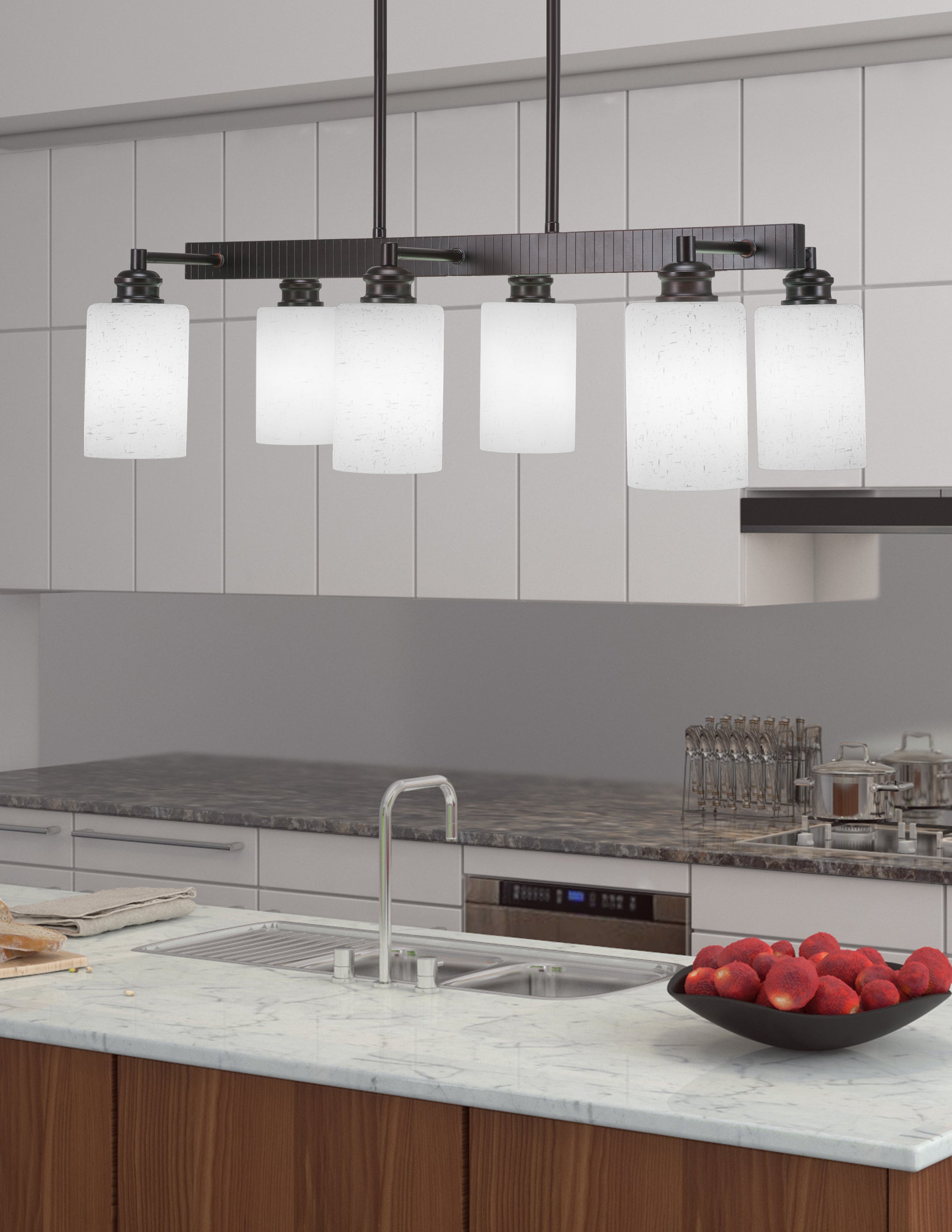 Edge Six Light Bar in Espresso with 4" White Muslin Shade