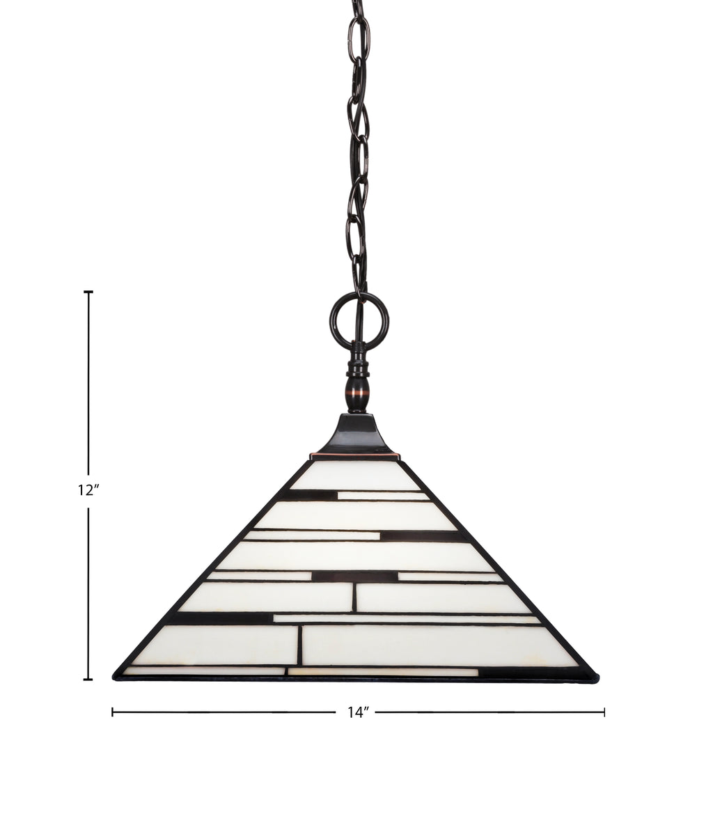 Any One Light Pendant in Black Copper with 14" Pearl Ebony Art Glass Shade