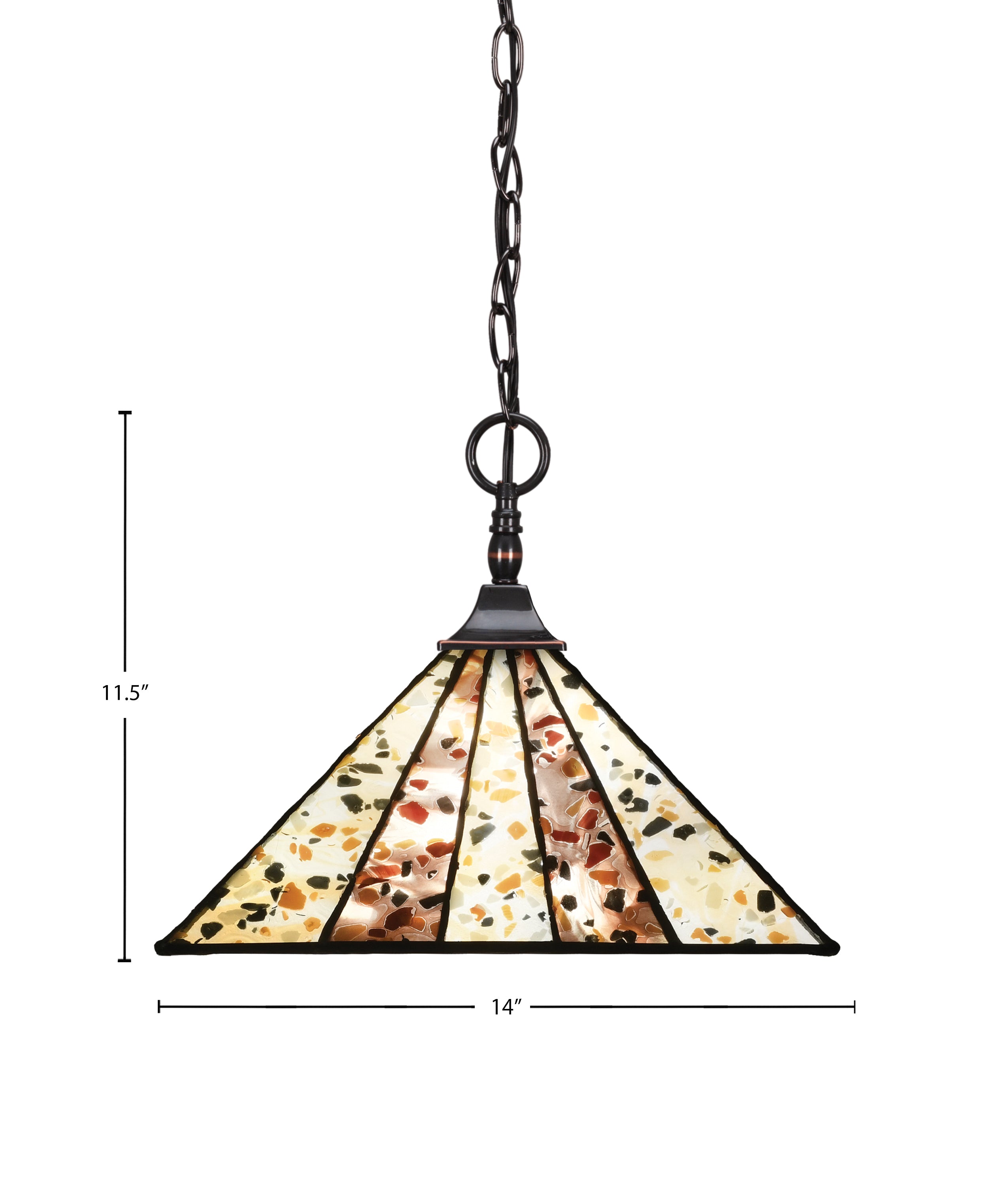 Any One Light Pendant in Black Copper with 14" Fiesta Art Glass Shade